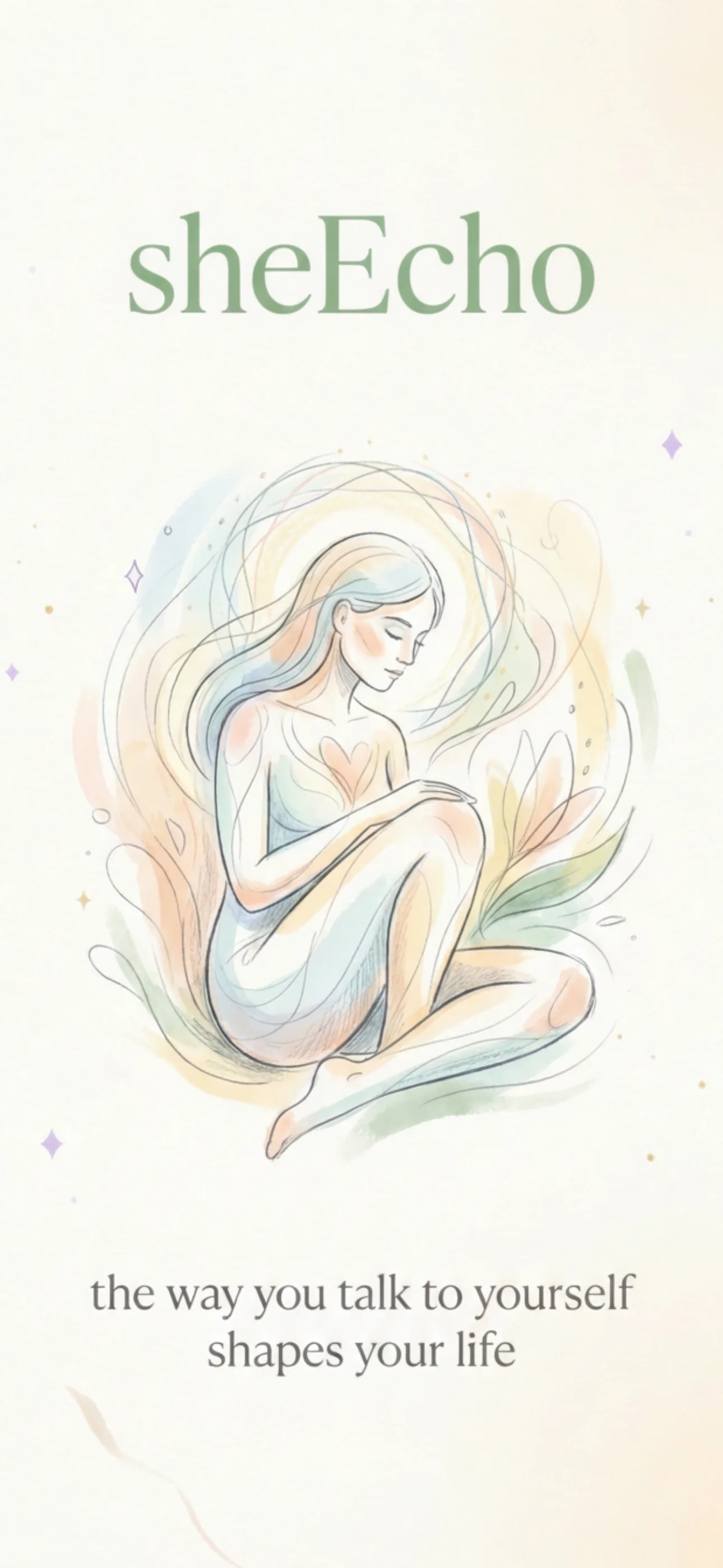 Rewire SheEcho AI wellness iOS app — voice journaling screen 1